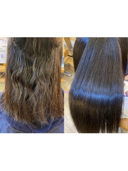 くせ毛やエイジング毛のお悩みを解決するスタイルへ。髪の状態を見極め、あなたに合った施術をご提案。