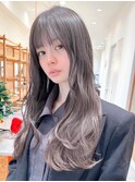 Say.ロングレイヤーホワイトグレージュミニウルフお団子ヘア青山