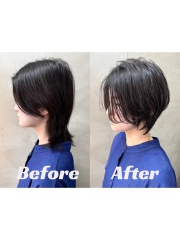 髪のコンプレックスも魅力に激変♪似合わせ×小顔カットを組み合わせた 360°綺麗なシルエットをご提案★