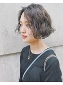 スパイラルパーマボブ_ダークアッシュ