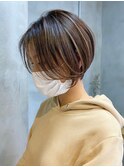 大人ショートボブヘアミルクティーベージュカラーグレイカラー●