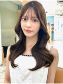 20代30代40代◎前髪パーマ韓国風巻きくすみベージュお団子ヘア