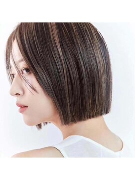 ジュノヘアージャパン 表参道(JUNO HAIR JAPAN) 韓国ヘア タッセルボブ ハイライト グレージュ 縮毛矯正 前髪