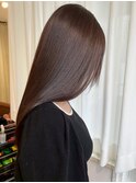 レイヤーロングブリーチなしカラーアッシュグレージュ縮毛矯正
