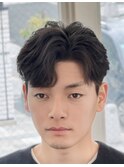 韓国へアカルマパーマワックスなしセンターパート黒髪ウルフ