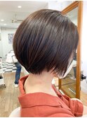 ミディアムヘア ショコラベージュ ボブルフ ベビーバング
