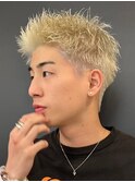 アップバングツーブロックダブルカラーブリーチメッシュ