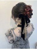 アップスタイル 華やかヘア ベロアリボン 参列ヘアセット