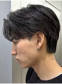 メンズセンターパートウルフセンターパートニュアンスパーマ襟足