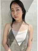 シースルーバング/ミディアムレイヤー/オリーブカラー/２０代
