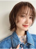 オリーブベージュショートミニボブグレージュブリーチレイヤー