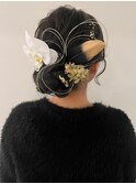 成人式セット　胡蝶蘭　シニヨンアレンジ　金箔【天神/今泉】