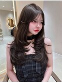 韓国ヘアーハッシュカットレイヤーカットグレージュブリーチ無し