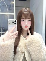 カシュカシュ 表参道(cache cache)&nbsp;ブリーチなしヘーゼルベージュぱっつん前髪アイドル前髪顔周り