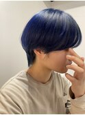 ネイビーブルー　ショート　ショートマッシュ　マッシュウルフ
