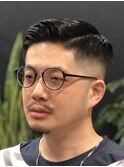 <理容室>スーツ短髪パーマツーブロック束感モテる黒髪