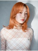顔周りレイヤー韓国ヘアくびれヘアアプリコットオレンジ_F30885
