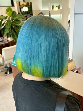 ヘアーアンドエステ ハラダ 滝ノ水店(Hair&Esthe Harada) ブリーチカラー/デザインカラー/ブルーカラー×イエロー