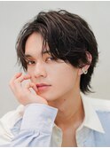 大分ルーズパーマメンズカット微分けセンターパートマッシュ