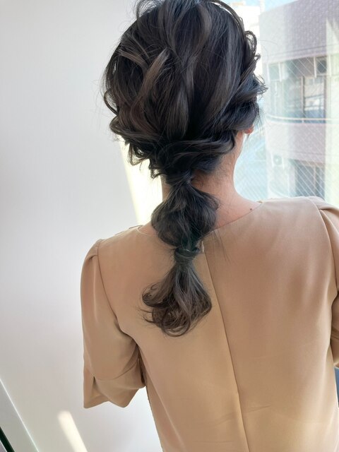 編み込みポニーアレンジ_ヘアセット結婚式