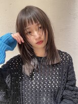 ★オン眉 切りっぱなし ミディアムレイヤーダークアッシュ【Riku