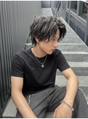 波巻きパーマセンターパートウルフカットメンズパーママッシュ
