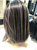 ホワイトグレージュミニウルフデジタルパーマチェリーブラウン