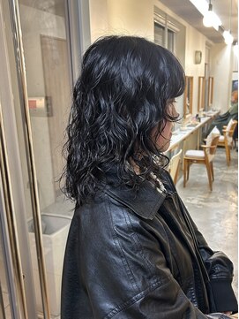 似合わせカットミディアムレイヤーカットパーマダークアッシュ