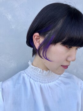 へアメイクワンプラス 四日市(HAIR MAKE ONEplus) ショートボブ+大人耳掛けに◎3Dインナーカラーパープルアレンジ