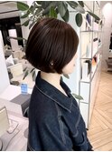 丸みボブ切りっぱなし耳かけ大人カット20代30代40代