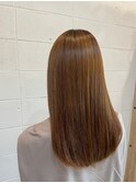 大人可愛いロングストレート艶髪オレンジブラウン
