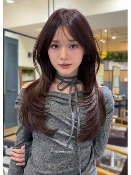 コート 青山(Cote) ロングレイヤー 韓国ヘア マロンベージュ チョコブラウン