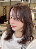 (レイヤーカット/ミディアム/かきあげ前髪/サイドバング/小顔)