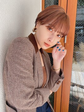 ルービック 梅田茶屋町(Rubik) マッシュショートボブ/フェザーバング/オレンジブラウン