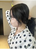 レイヤーロング前髪顔周りカットアッシュブラックヘアアレンジ