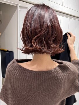 ランテルディ 渋谷(LANTERDIT) マロンブラウン　外ハネミディ　ボブ　オレンジブラウン