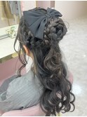編み込みお団子ハーフアップ♪