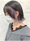 イヤリングカラーラベンダーアッシュ切りっぱなしボブサイド前髪