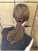 ブリーチなし透明感オリーブベージュヘアアレンジロングヘア