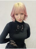 ハイトーンカラーブロンド×ペールピンク×デザインカラー