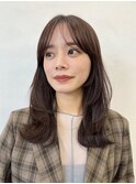 ミディアムレイヤー/ココアベージュ/小顔カット/シースルー