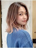 ミディアム｜ピンクメッシュ｜ピンクハイライト｜バレイヤージュ