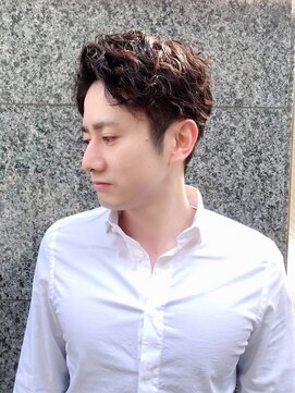 ヘアーアンドメイク エイダ(hair&make eida) メンズアッシュパーマスパショートかき上げヘア20代30代