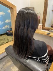 美髪gloss縮毛矯正/ロングレイヤー/アッシュブラック