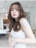 大人かわいい前髪セシルカットココアブラウンフリンジウェーブ