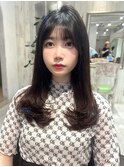 内巻きワンカール/レイヤーロング/ぱっつん前髪/小顔ヘア