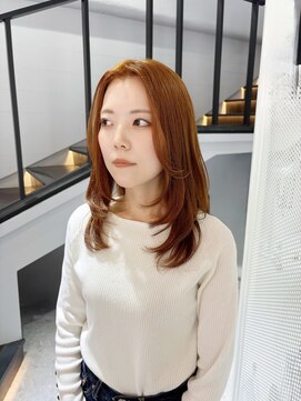 バイエイト(X８) 髪質改善/ブリーチ無ダブルカラー/オレンジ/レイヤースタイル