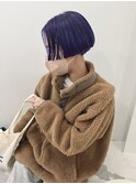 センターパート×パープルショートボブ