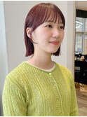 ボブヘア*切りっぱなしボブ*顔周りカット*後れ毛*ピンクブラウン