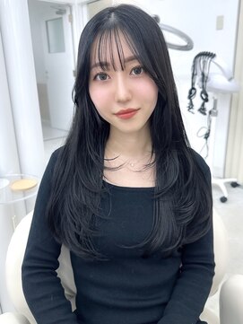 ユイマァル 岡山店(YUIMARL) 黒髪ロング10代20代30代レイヤー顔周りカット天使の羽バング3